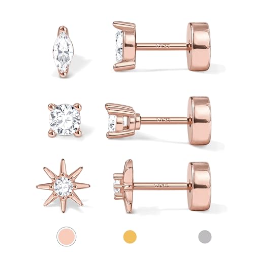 GEMQUEEN Flat Back Rose Gold Stud Earrings