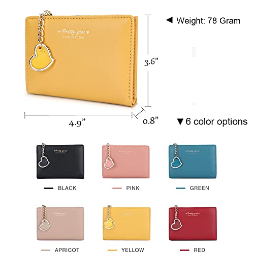 Sunwel Fashion Small Wallet With Heart Pendant Bifold Wallet Zipper Pocket Cash Card Holder Coin Purse For Women Girls (Pink, Heart Charm) #TOP3