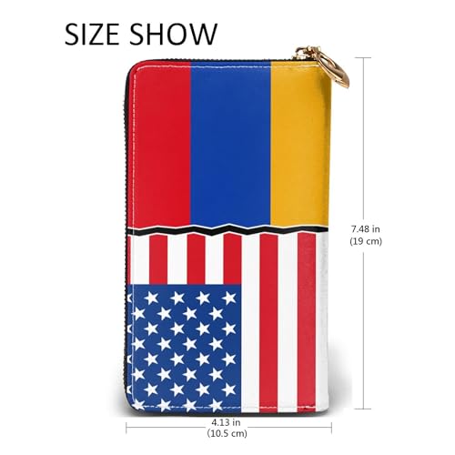 American flag and Armenian flag Ladies Long Style Leather Purses Credit Card Billfold Handheld Wallet2