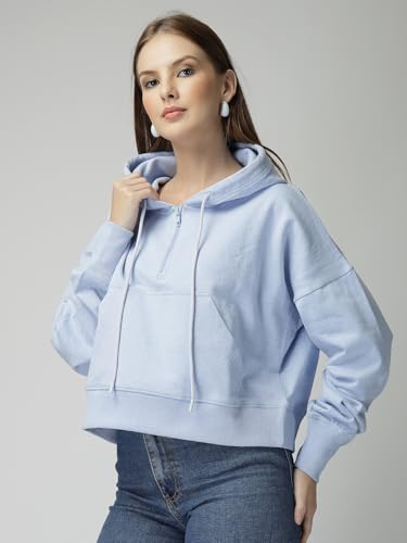 Image of Unifirnge Casual Wear Solid Crop Zipper Jacket Hooded Neck Full Sleeves Hoodie for Women Hoodies Women Stylish Sweater for Woman Stylish Cotton Blend Fleece Hoodie Winter wear Hood Regular Fit