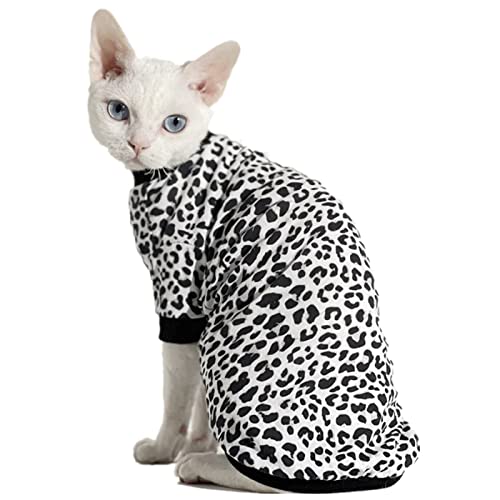 TENGTUD Ropa De Gato Hipoalergénica, Ropa De Gato Fina De Algodón Puro, Ropa De Gato De Leopardo Blanco Y Negro,S Cover