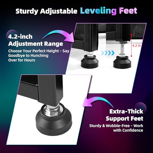 Image of Portable DJ Table Stand, Tool-Free Setup Foldable 40 inch x 20 inch DJ Stand Booth w / 2 Top Trays, Black & White Scrims, 4IN Adjustable Leveling Feet, 5 Cable Holes and Carry Bag, for Parties, Events, Studios