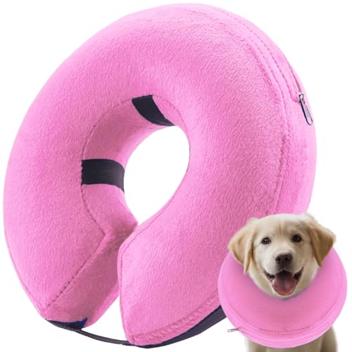 Image of Inflatable Dog Cone Collar, Soft Dog Cone Blow-up Protective Recovery Collar, Pink (X Size)