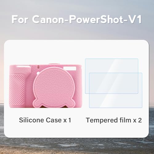 Funda Canon PowerShot V1 antiarañazos con doble protector de pantalla rosa 2