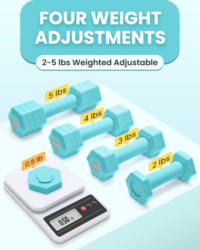 Adjustable Dumbbells Set, 4 in 1 Hand Weights Set for Women Men 10 LB/ 12 LB Dumbbell Pair Each 2lbs 3lbs 4lbs 5lbs Weights Dumbbells Set with TPU Soft Rubber Handle for Home Gym Exercise Fitness - Image 3