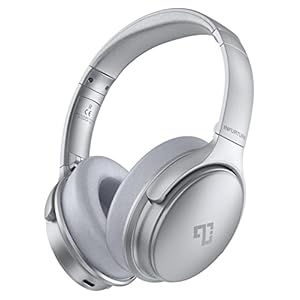 INFURTURE Noise Cancelling Headphones Wireless Bluetooth 5.0 Active Noise Cancellation,Over Ear with Stereo Microphone Hi-Fi,Quick Charge,40 Hours Working for TV,Cellphones,Home Office… (Silver)