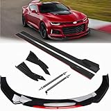Evargc Front Bumper Lip Chin Splitter Spoiler Compatible with 69"-73" Width Car + Rocker Panels Guard Side Extension Splitter Side Skirts Body Kit Rear Bumper Lip Diffuser (Black with Red)