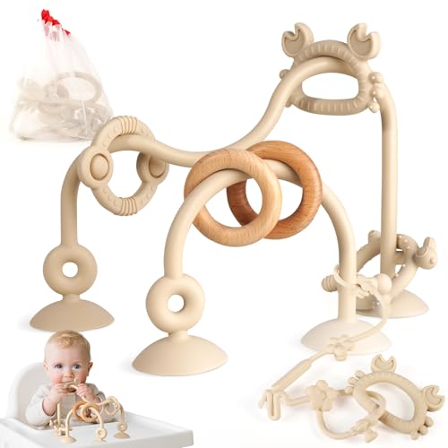Image of Baby Teething Relief Sensory Toys - High Chair Suction Cup Toys, Tactile Silicone Teether Developmental Toy for Babies, Einstein Activity Toy for Airplane Travel, Table, Highchair Tray