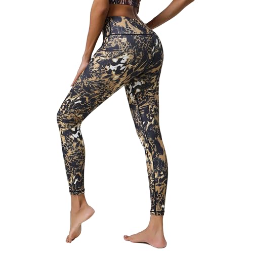 YuanDiannn Damen 7/8 Leoparden Yoga Hose Hoher Taille Stretch Sport Leggings Bunte Push Up Leggins Shape Tights Drucken Kompression Trainings Fitness Laufhosen Leo Lauftights 6# S