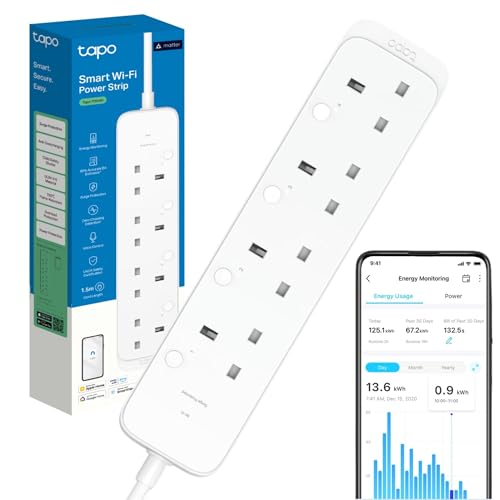Tapo P304M Smart Plug Power Strip Energy Monitoring MATTER Certified Surge Protection Zero-Crossing Detection Remote Control Voice Control with Apple Alexa Google Schedule and Timer Away Mode