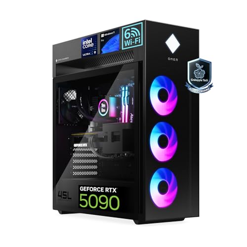 Image of HP Omen 45L Ultra 9 285K & RTX 5090 Gaming Tower Desktop, 128GB DDR5+ 4TB | Wi-Fi 6E, CPU Cooling System, Thunderbolt 4, RJ-45, Win 11 Pro,Support 3-Display 4K, Light Studio, HDMI, DP