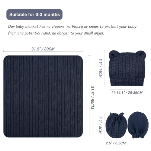 Image of DRESHOW BQUBO Newborn Receiving Blankets for Baby Girl Boy Swaddle with Bear Hat No Scratch Mittens Announcement Card Set for 0-3 Months