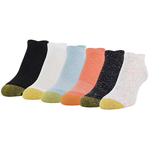 Gold Toe Women's Sport Vacation No Show Socks with Tabbed Back, 6 Pairs, White/Orange, Black, Coral, Blue, White, Black, Shoe Size: 6-9