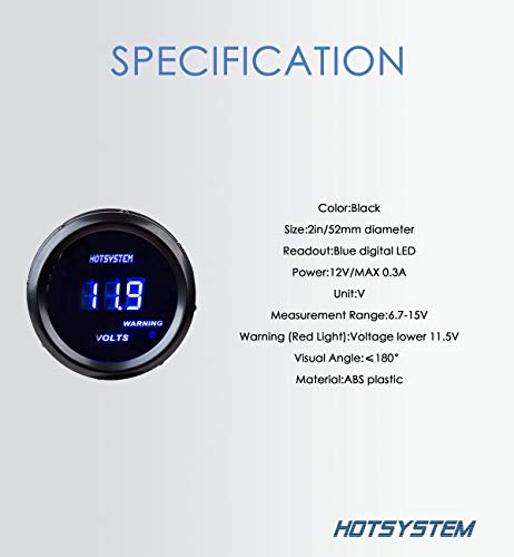 HOTSYSTEM Electronic Voltmeter Voltage Volt Gauge Meter Blue Digital LED 2inches 52mm for Car Vehicle Auto