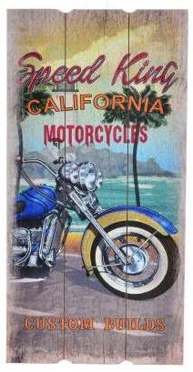Cadre tableau bois moto vintage Speed King USA en 60 x 30 cm