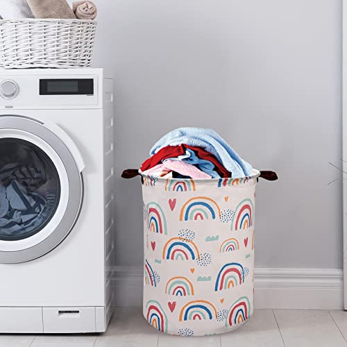Seebel Storage Basket,Nursery Hamper Canvas Laundry Basket Foldable With Waterproof Pe Coating Large Storage Baskets For Kids Boys And Girls,Office,Bedroom,Clothes,Toys(Rainbows,Hearts) #TOP5