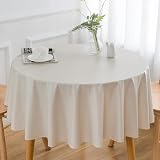 Hswek Round Vinyl Tablecloth - 60 inch Flannel Backed, Heavy Duty, Waterproof & Oilproof, Wipeable Neutral Decorative Picnic Table Cover