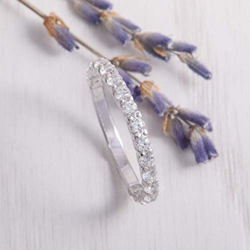 925 Sterling Silver Half Eternity Womens Wedding Band - Dainty Minimalist White Cz Ring