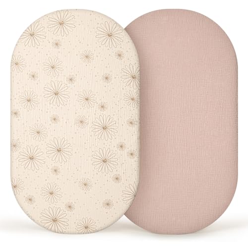 Image of lulumoon Muslin Bassinet Sheets Baby: Cotton Bassinet Sheets Fitted for Boys and Girls - Bassinet Sheets for Oval Rectangle or Hourglass Mattress