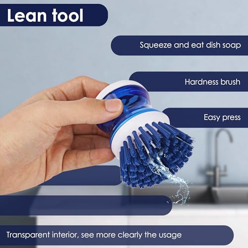 Image of Dish Scrubber with Soap Dispenser, 3 Pack Soap Dispensing Palm Brush for Kitchen Sink Pot Pan, Color Coded Dishwashing Scrub Brush Set (Gray, Blue, Orange), Non-Scratch Cleaning Tool