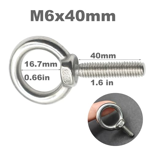 Image of 6 Packs M6 Stainless Eyebolt 1.6 inch(40mm) Long Male Screw Thread Ring Shoulder Eye Bolts