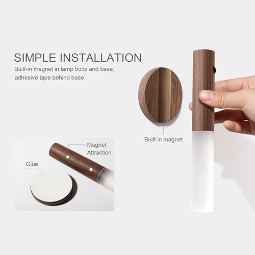 LANDGOO Wooden Motion Sensor Lights Indoor, Magnet Body Hallway Rechargeable LED Wireless Battery Operated Wall Sconce, Portable Decor Torch Night Lighting for Bedroom (Walnut Wood 2PCS) - Image 6