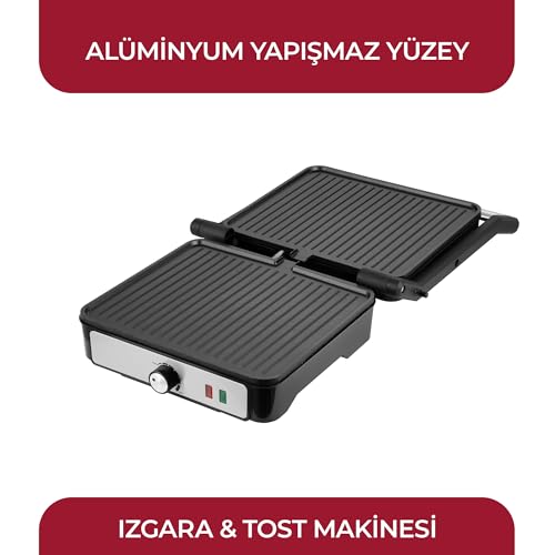 Sinbo SSM-2590 Inox Izgara ve Tost Makinesi, 2000 W, 180° Açılabilir Gövde, Alüminyum Plaka, 6 Dilim Kapasite