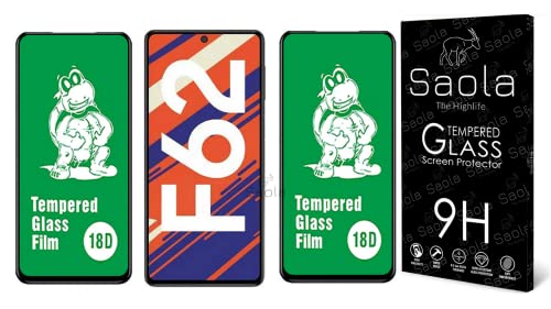 Image of Saola 18D Tempered Glass With Inbuilt AirBag Borders For Samsung Galaxy F62 (Pack Of 2) with Free Installation Kit. Full screen Coverage - 6.7 inch