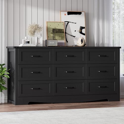 Thacuok Black Dresser for Bedroom, 59'' Wide Chest of Drawers