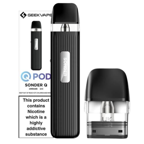 Geekvape Sonder Q Vape Kit [Black] - Available in 15 colours - Type-C Fast Charge 1000mAh Battery 20W Output 3-Colour Light - Compatible with Geekvape Q Pods - No Nicotine