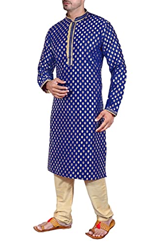 SK105 Men's Blue Kurta Pajama Set Wedding Kurta Pyjama Indian Party Suit3