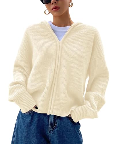 Image of SOLY HUX Zip Up Cardigan for Women Hooded Cardigan Sweater Knitted Drop Shoulder Fall Clothes Winter Hoodies Outerwear
