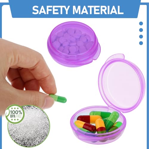 Image of 4 Pcs Mini Pill Organizer Small Pill Box Cute Portable Pill Case for Pocket Purse Travel Storage Containers Earplug Case Medicine Dispenser Vitamin Holder (4 Purple)