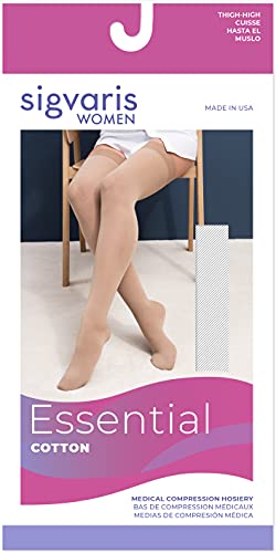 Image of SIGVARIS Women's Essential Cotton 230 Closed Toe Thigh-Highs w /Grip Top 20-30mmHg