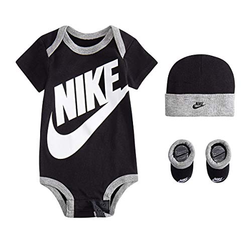 Nike Baby Bodysuit, Hat And Booties 3 Piece Set (Black(Ln0073-023)/White, 0-6 Months) #TOP11