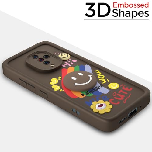 Image of Pikkme Back Cover for Vivo S1 Pro | Soft Silicone| Cute Rainbow Smile & 3D Cartoon Flower Design | Shockproof Raised Camera Protection Bumper Case (Brown)