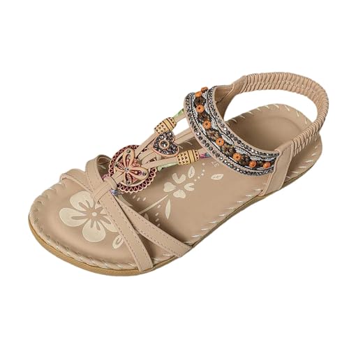 Sandales plates bohème kaki perles finis les pieds fatigués en été