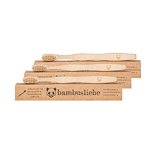 Cepillos De Dientes De Bambú bambusliebe 3 uds. Cepillo de dientes de bambú para adultos Cerdas duras de viscosa de bambú Sostenible Vegano...