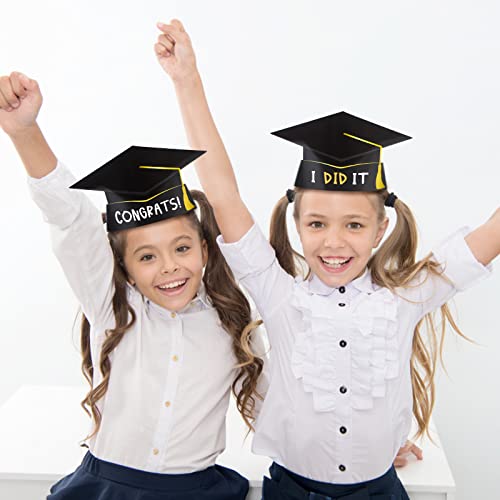 48 Pcs Graduation Paper Hat Paper Crown For Kid Adults Adjustable Congrats Grad Topper Headbands With Tassels Class Of 2023 Decor For Student Grad Ceremony Party Favors (Black) #TOP3