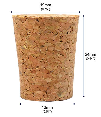 10Pk Cork Stoppers, Size #6-13Mm Bottom, 19Mm Top, 24Mm Length - Tapered Shape, Natural Bark Material - Great For Household & Laboratory Use - Eisco Labs #TOP3