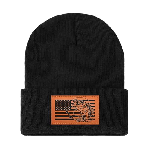 Image of American Flag Fishing Beanie Hat for Men, Christmas Dad Birthday Beanie Hats Gift for Women Men