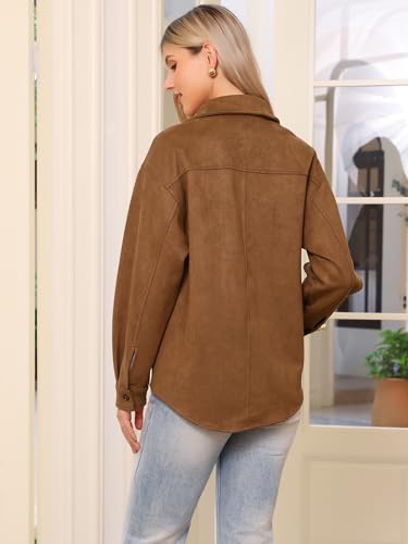 Allegra K Faux Suede Jacket for Women's Turn-Down Collar Long Sleeve Casual Button Down Jackets3