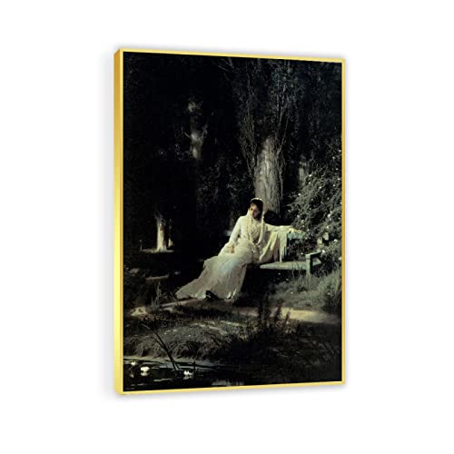 GEILEX Gold framed. Moonlit Night by Ivan Kramskoy Famous Oil Paintings Reproduction. Realism Canvas Prints Artwork. Canvas Wall Art for Home Decor Pictures 80x120cm(31.5x47.3in) goldframe