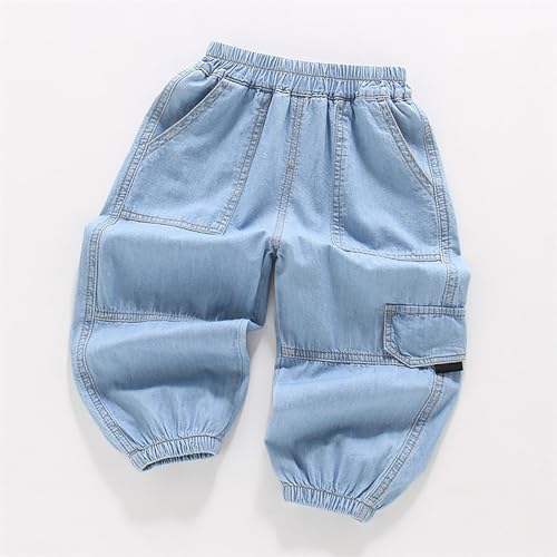 Kids Boys Cargo Jeans Pants Trousers Casual Denim Pants Multiple Pockets Elastic Waist Sweatpants with2