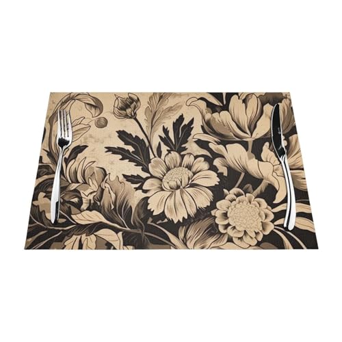 Set de table tissé lot de 6 résistant à la chaleur lavable décor encre - 7