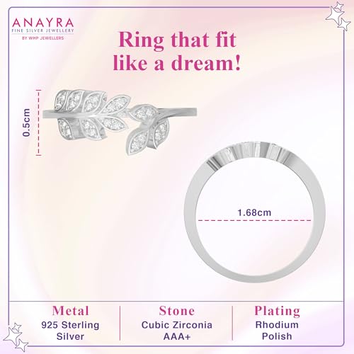 Image of ANAYRA FINE SILVER JEWELLERY Leaf Ring for Women | Aesthetic & Stylish Silver Ring | Womens Fashion Jewellery | Valentine Gift for Girlfriend, Wife, Women & Girls(Size 6)