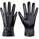Aegend Winter Gloves Women, Genuine Sheepskin Leather Gloves with Warm Cashmere Lining, Full Hand Touchscreen Winter Gloves for Phone&Tablet, Adjustable Wrist Strap for Driving&Outdoor(Black,M)