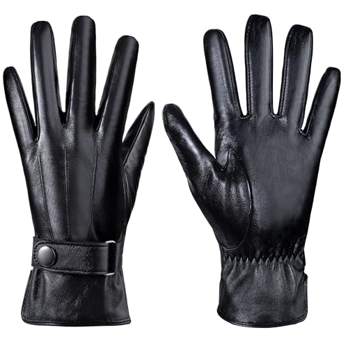 Aegend Winter Gloves Women, Stylish Crossover Wrist PU Leather Gloves with Warm Materials, Full Hand Touchscreen for Phone & Tablet, Slim Fit for Driving & Outdoor(Black,M)