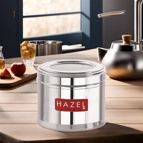 Image of HAZEL Stainless Steel Containers for Kitchen | Top See Through Stainless Steel Airtight Masala Box for Kitchen Storage with Airtight Lid, 700 ML