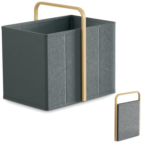 Vireon Faltbarer Wäschekorb mit Henkel 65L aus Bambus-Stoff...